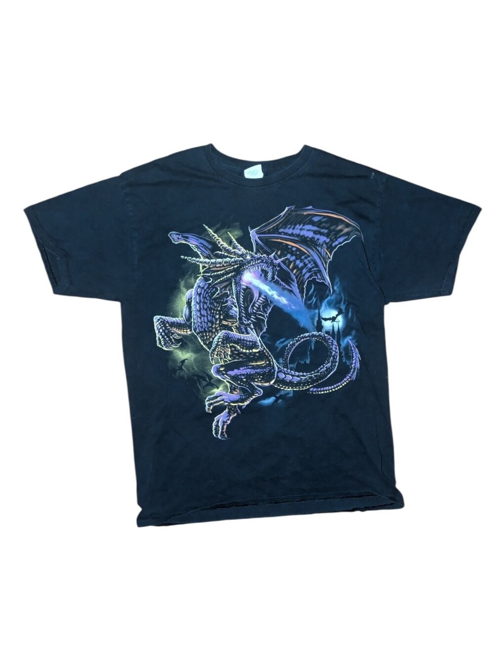 Vintage Y2K jerzees dragon monster slayer mountain T-shirt castle spooky size la